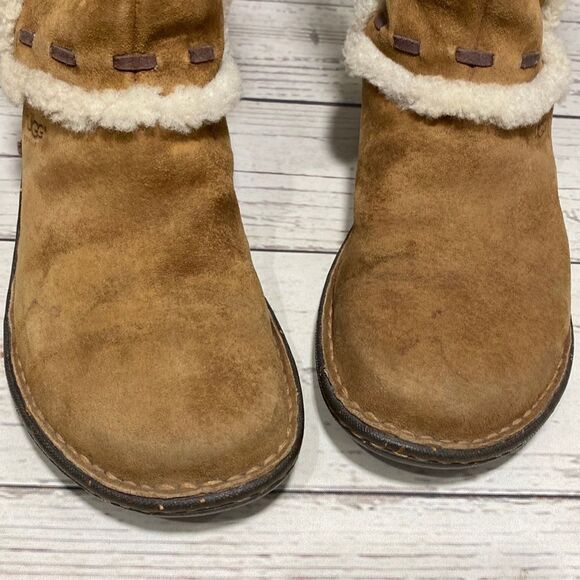 Ugg Australia Elijo Chestnut Brown Suede Winter Fur Cuff Boots #5674 - Picture 12 of 15